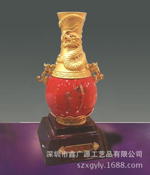 锌合金压铸双色电镀牡丹花瓶工艺品摆件纪念品收藏品金属礼品金属